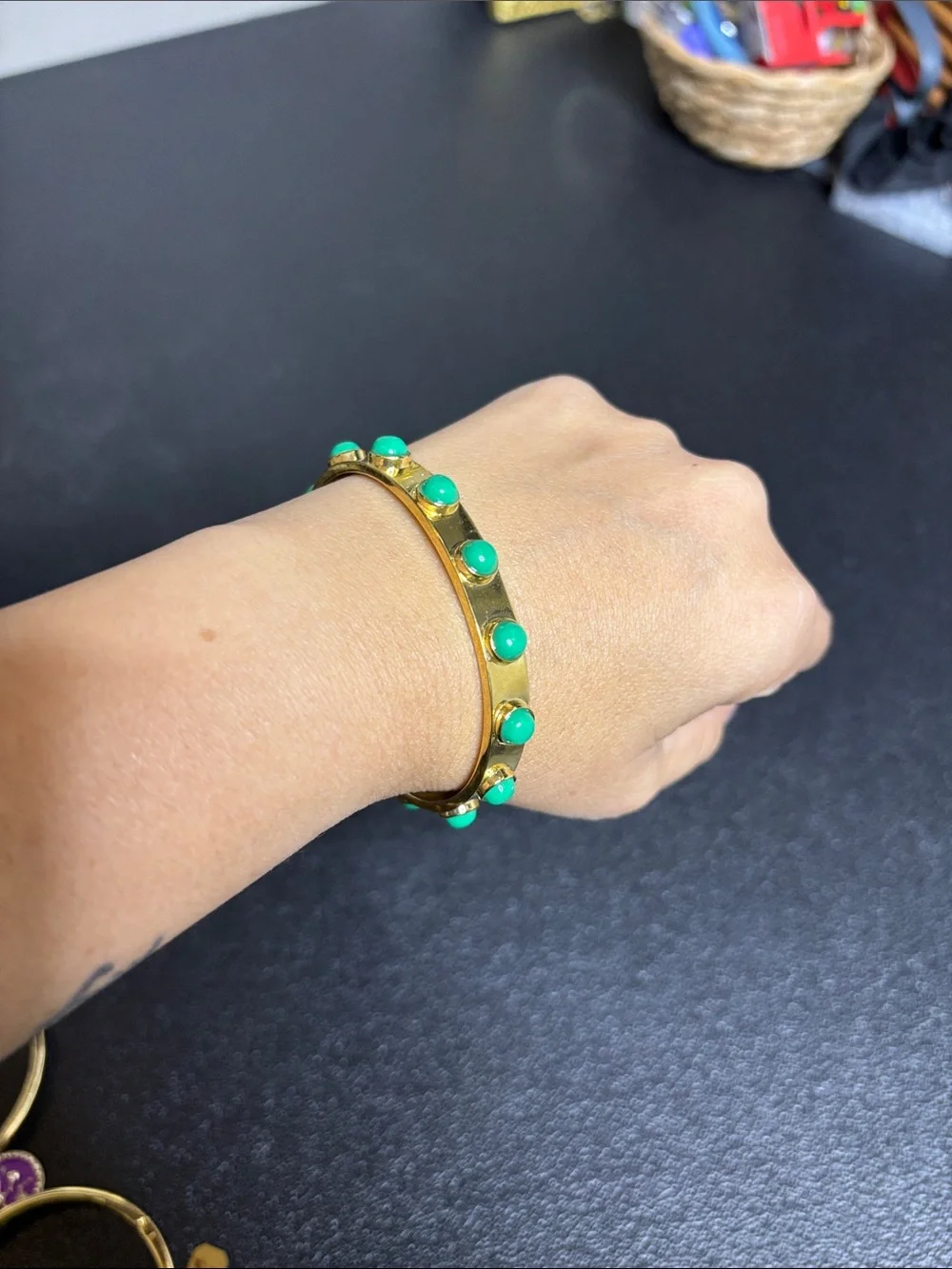 kate spade Gold Cuff Bracelet with Green Stones - Picture 7 of 8